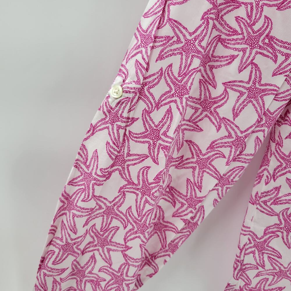Talbots Womens Starfish Shirt Large Pink White Button Down Long Sleeve Beach - Picture 12 of 13